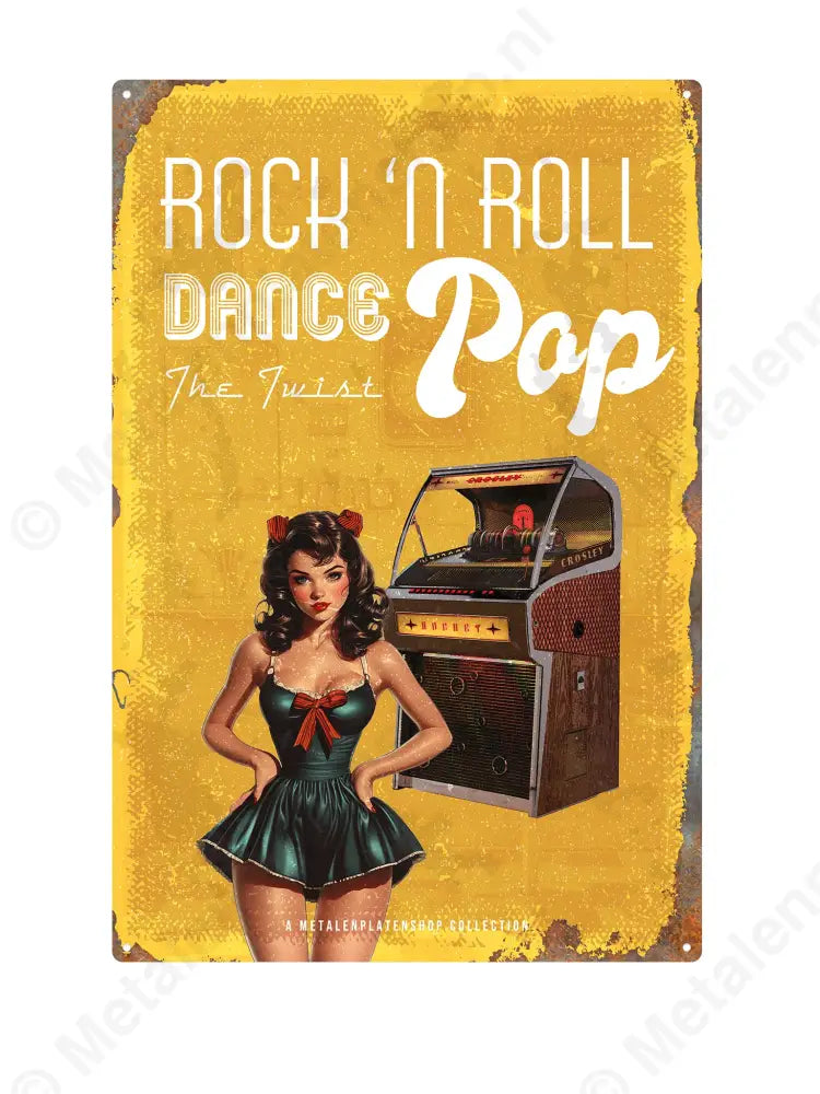 Rock N Roll - Dance Pop - Pin-Up - MPS Collection Geel Metaalbord